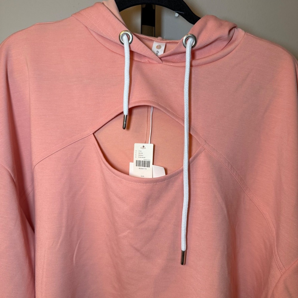Daily Practice Anthropologie NWT Sport Cutout Crop Hoodie Rose Pink‎ Size Medium - Picture 3 of 10